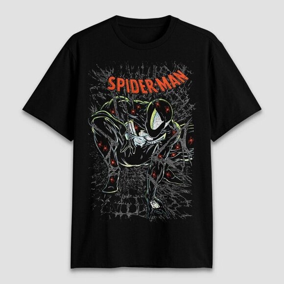 XL - Mens Spider-Man Dark Short Sleeve Graphic T-Shirt - Black - Picture 1 of 5